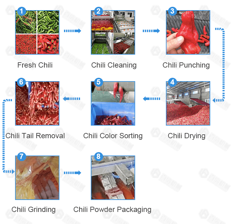 https://www.bxdryer.com/d/images/Fruit%20and%20vegetable%20processing%20machine/Chili%20Processing%20Line%20Flow%20Chart.jpg